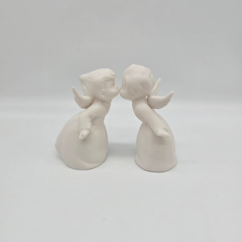 Vintage Schmid Brothers Figurine Kissing Angels Set of 2 White Japan 1960's